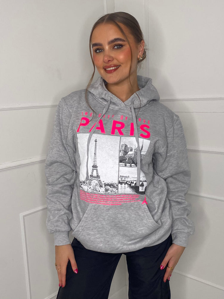 Paris Print Hoodie - Grey