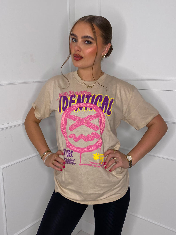 Identical Print T-shirt- Beige