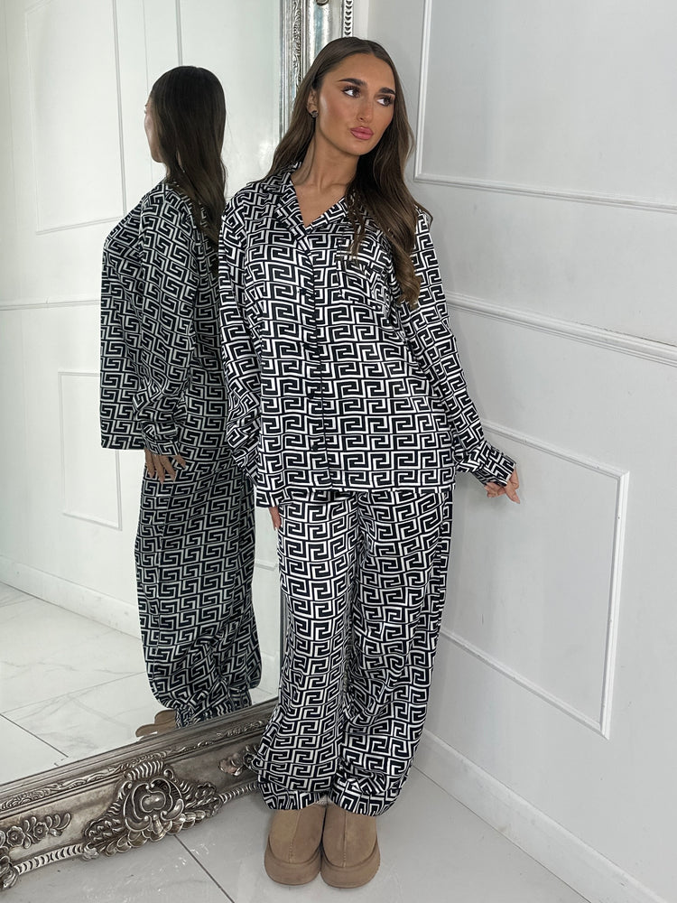 Satin Pyjamas Set - Black Swirl