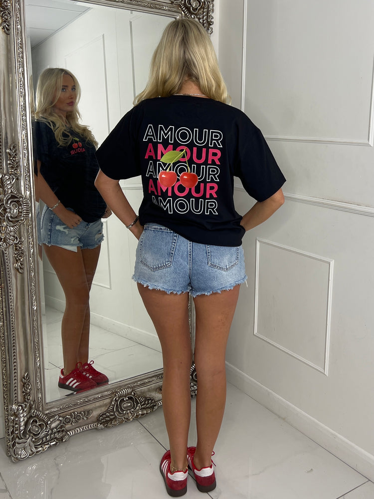 Amour Cherries Print Tee - Black