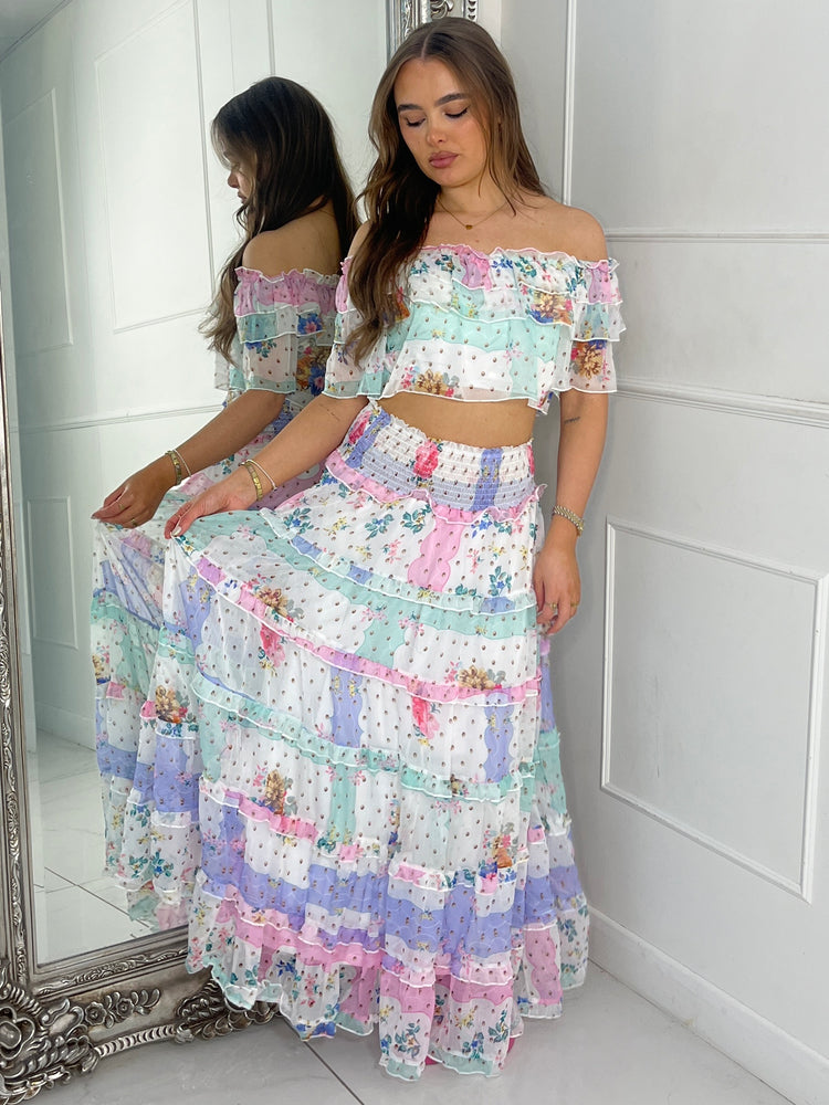 Boho Maxi Frill Skirt Co-ord - Multi 3