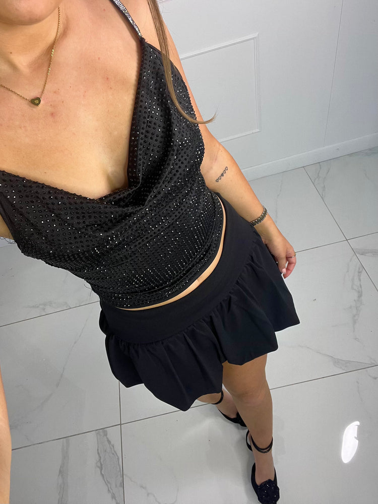Strappy Diamante Top - Black