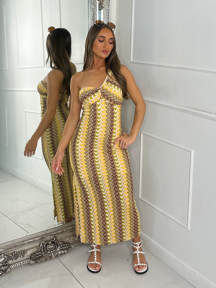 Crochet One Shoulder Dress - Yellow Multi