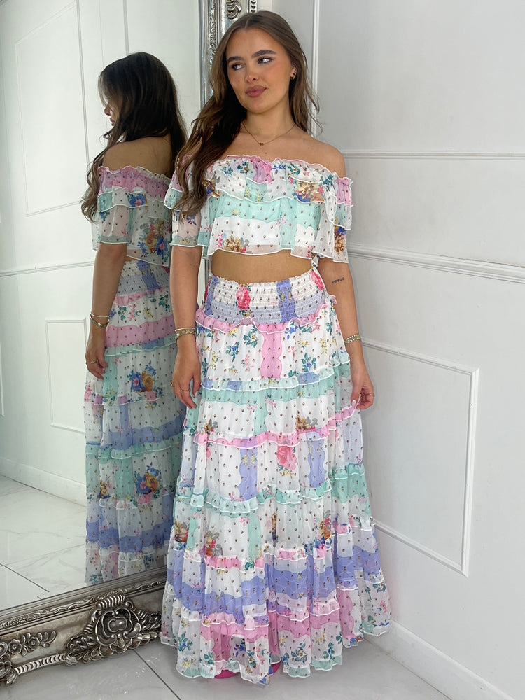Boho Maxi Frill Skirt Co-ord - Multi 3
