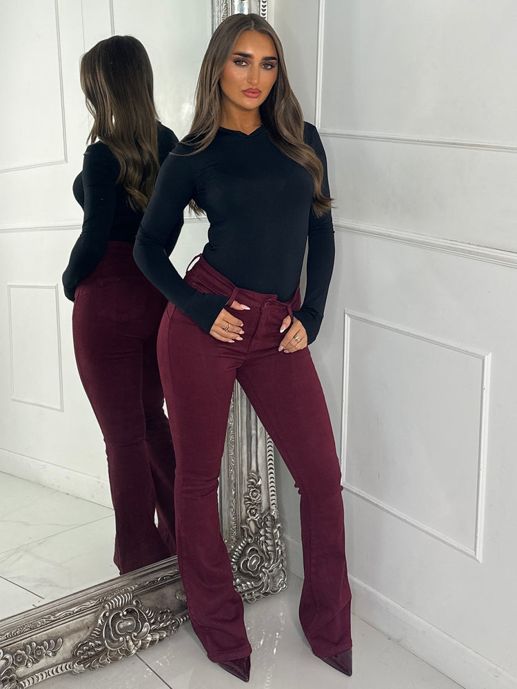 Super Stretch Skinny Flared Jeans - Wine