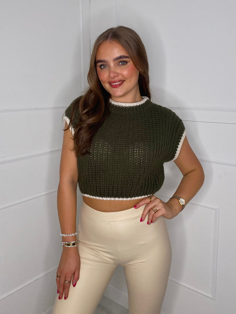 Sleeveless Knitted Jumper- Khaki