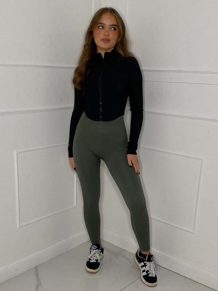 Ruched Bum Gym Leggings - Khaki