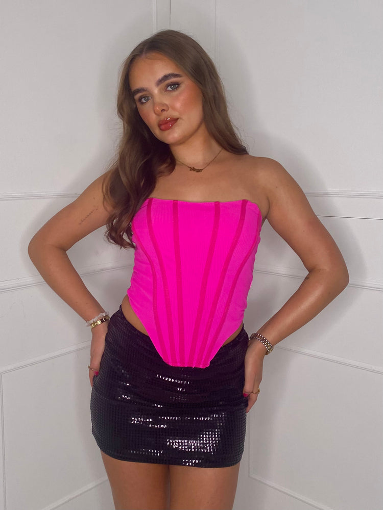 Bone Detail Corset Top - Hot Pink