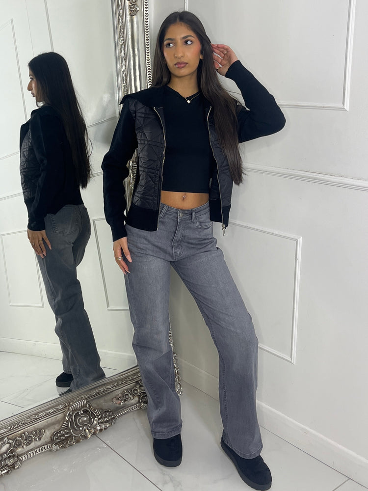 Ribbed Sleeve Padded Jacket - Black