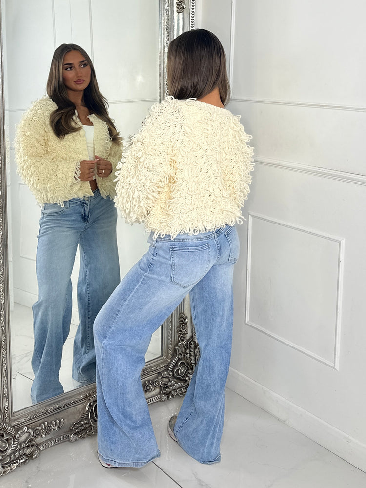 Soft Fluffy Loop Detail Cardigan - Cream