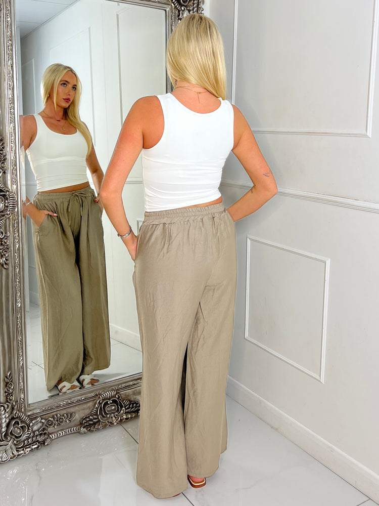 Wide Leg Linen Pants - Taupe
