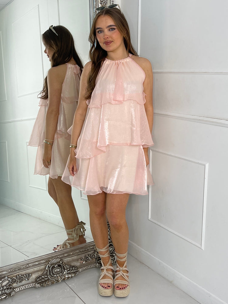 Tiered Frill Dress - Baby Pink