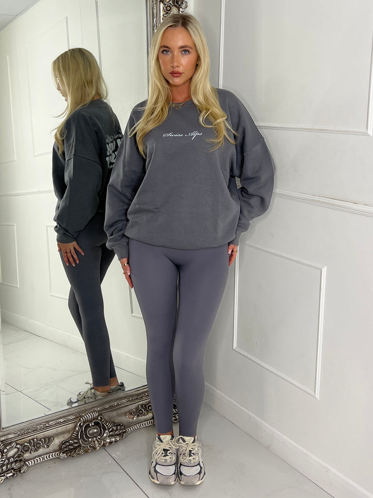 Ski Club & Resort Printed Sweatshirt - Dark Grey / White