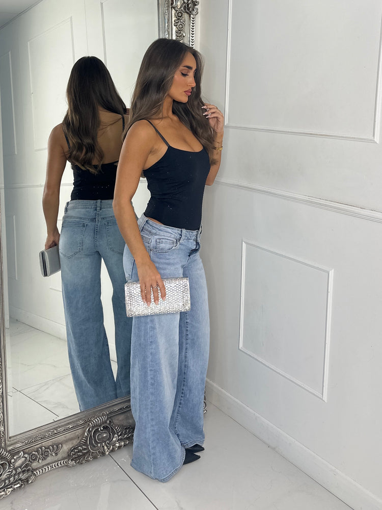 Strappy Diamante Detail Bodysuit - Black