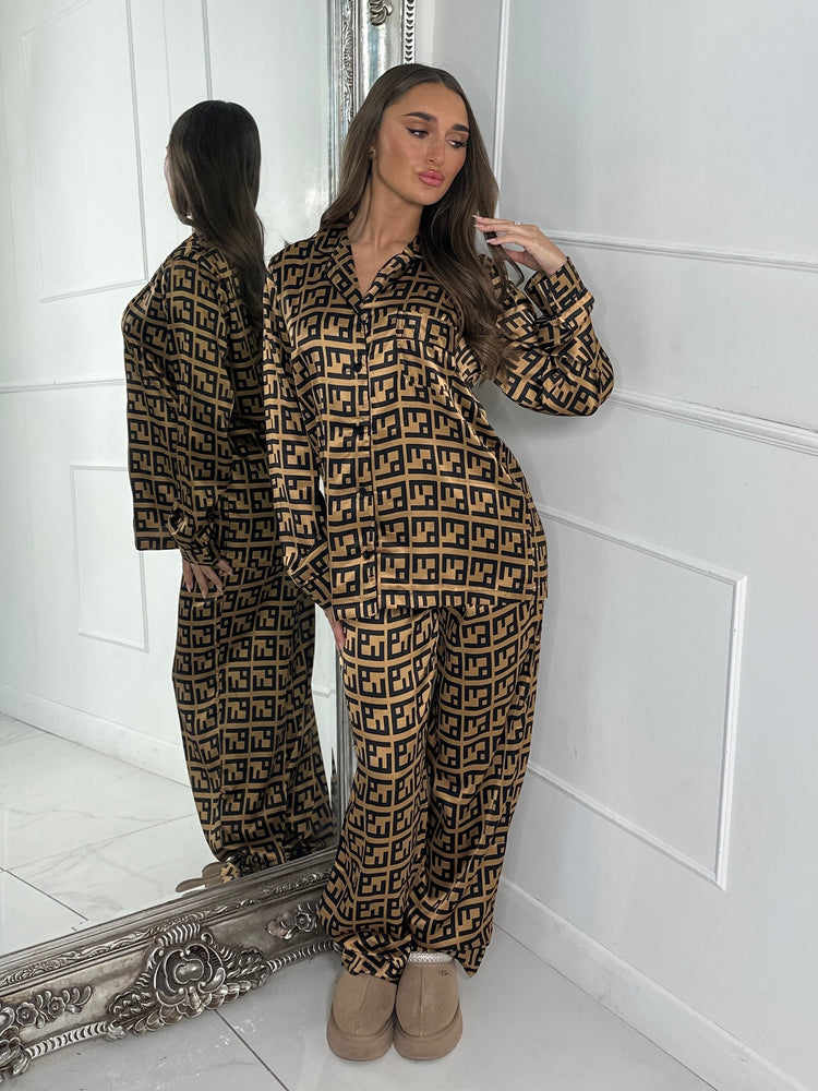 Satin Pyjamas Set - F Print