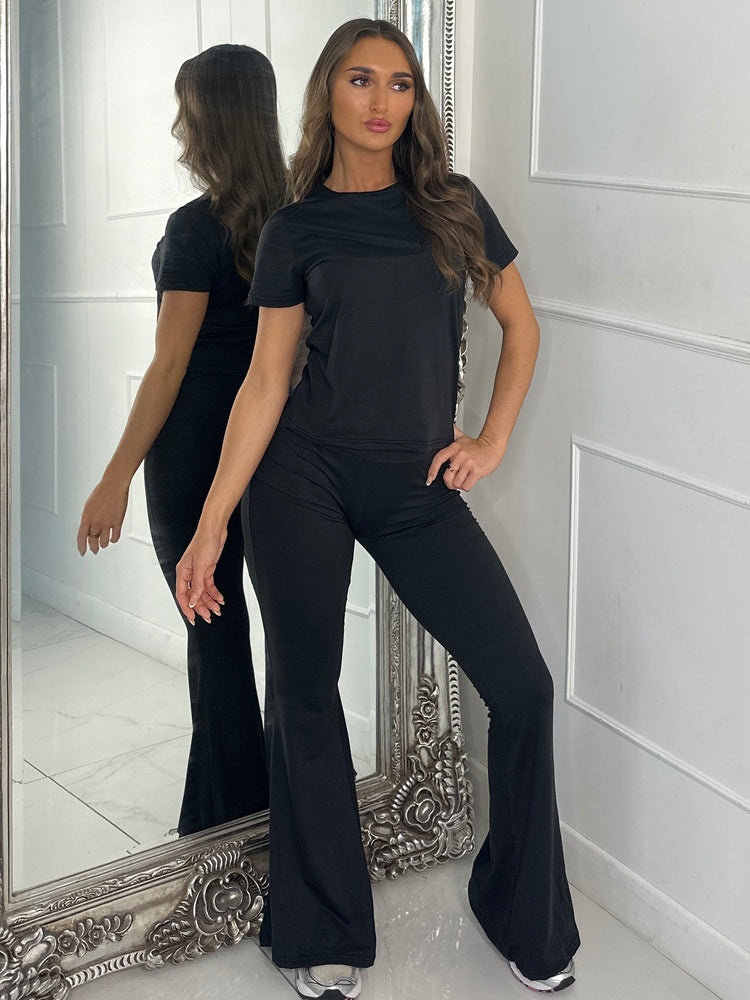 Soft Cotton Top & Flares Loungesuit - Black