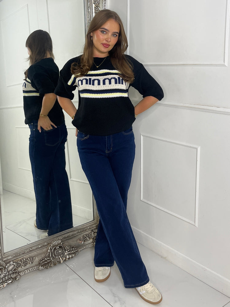 Knitted Min Slogan Jumper - Black