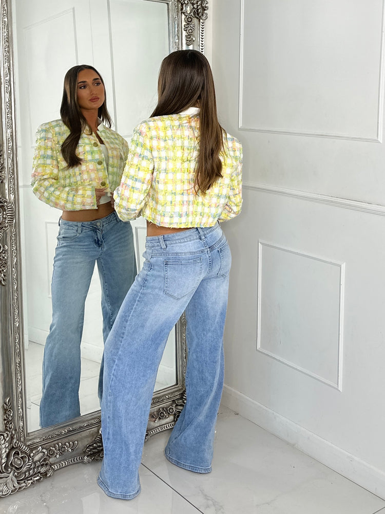 Tweed Gold Button Detail Cropped Bomber Jacket - Multi 2