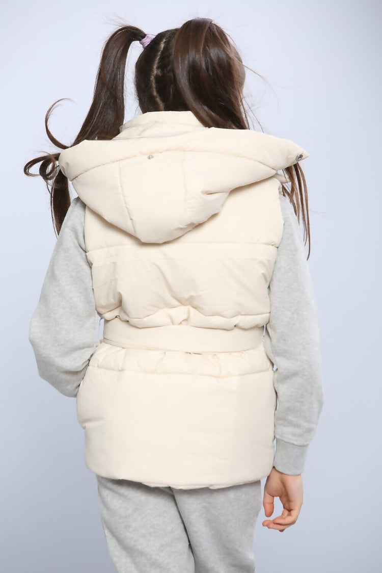 Kids Pocket Tie Front Gilet - Beige