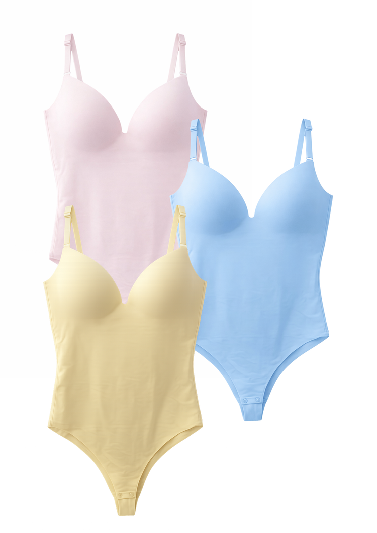 MULTI PACK Seamless Shapewear Bodysuit - Pastels Pink/Yellow/Blue