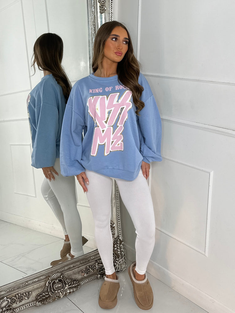'Kiss Me' Oversized Sweatshirt - Blue