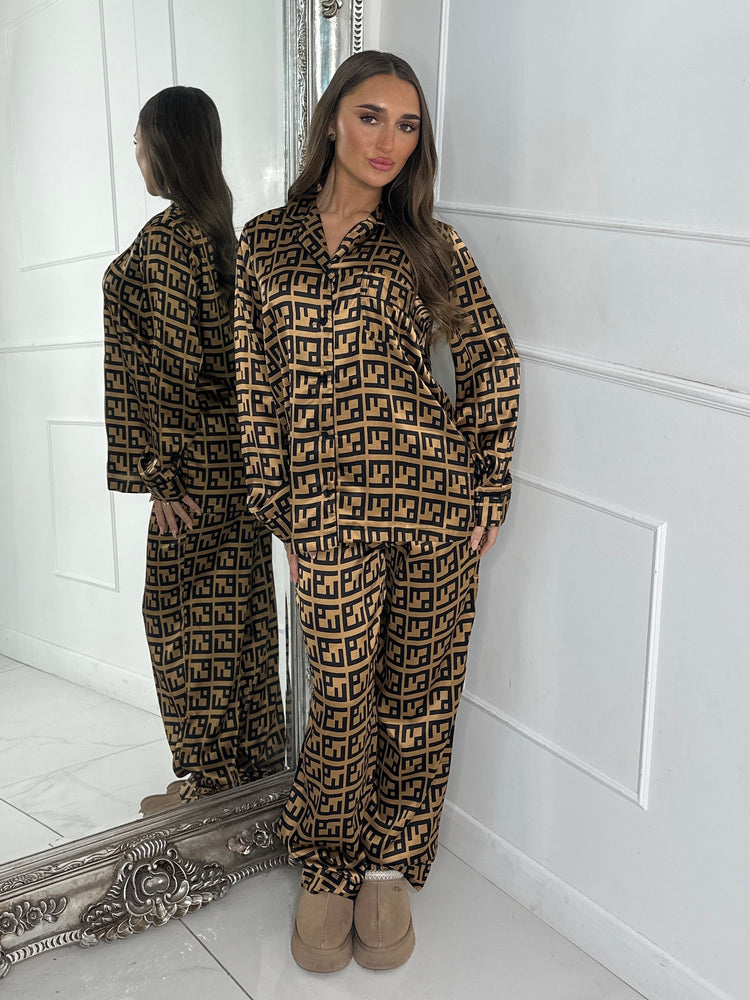 Satin Pyjamas Set - F Print