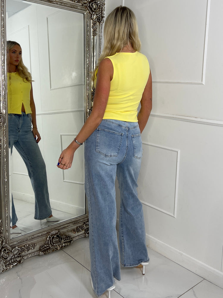Button Slit Front Detail Top - Yellow