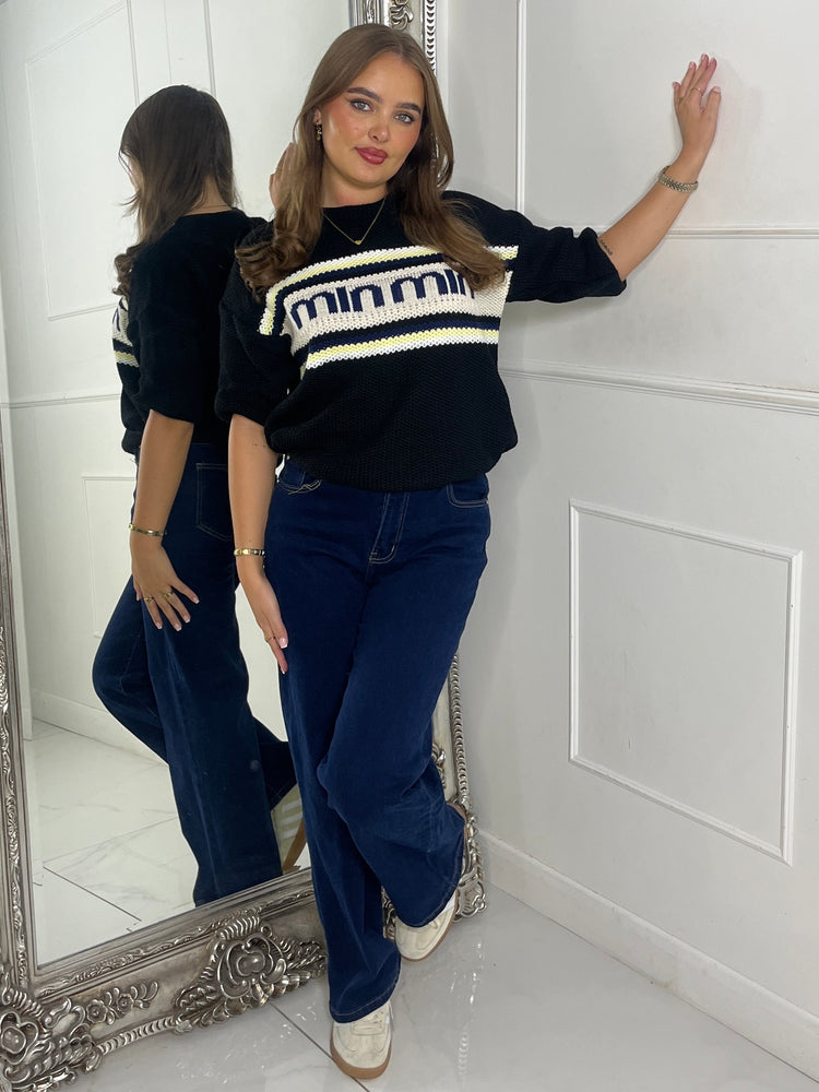 Knitted Min Slogan Jumper - Black