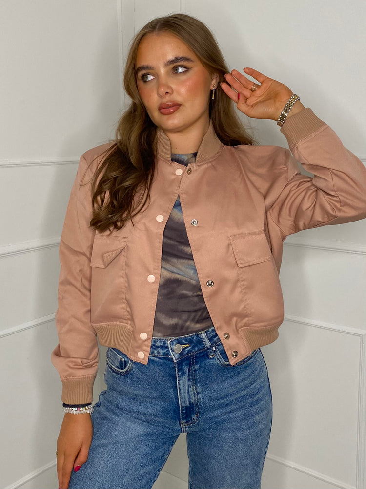 Cropped Pocket Detail Bomber Jacket - Peach