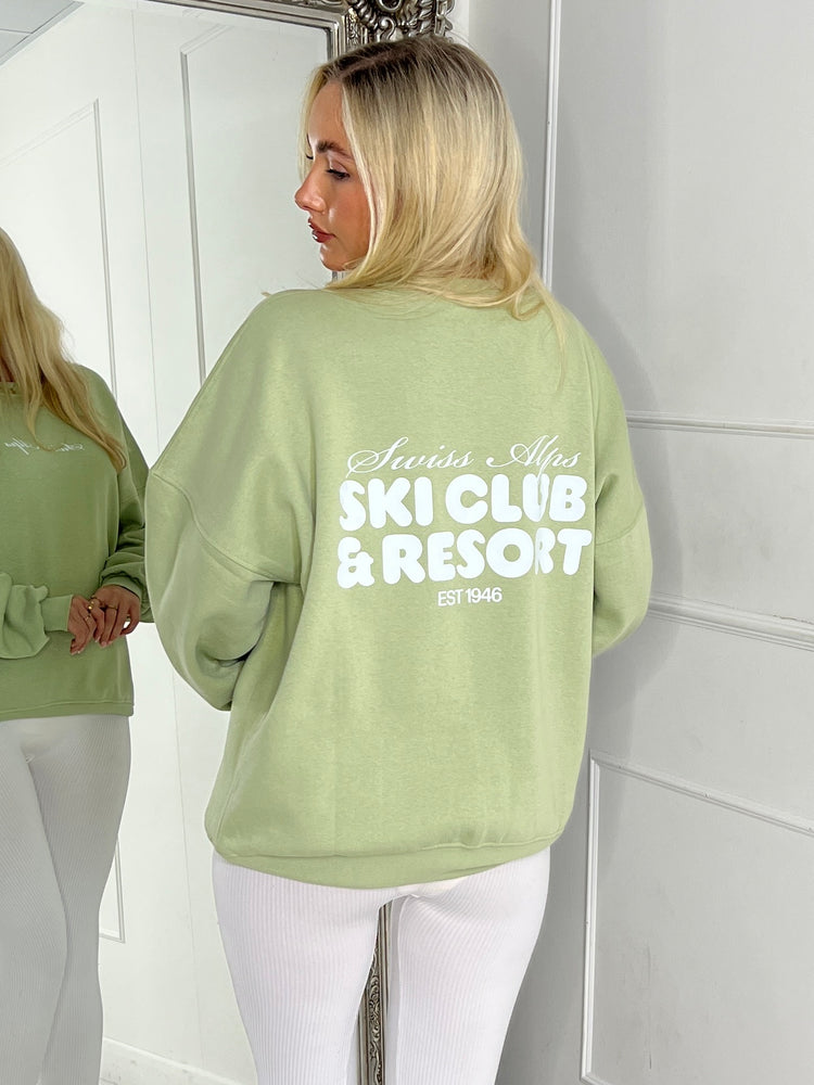 Ski Club & Resort Printed Sweatshirt - Sage Green / White
