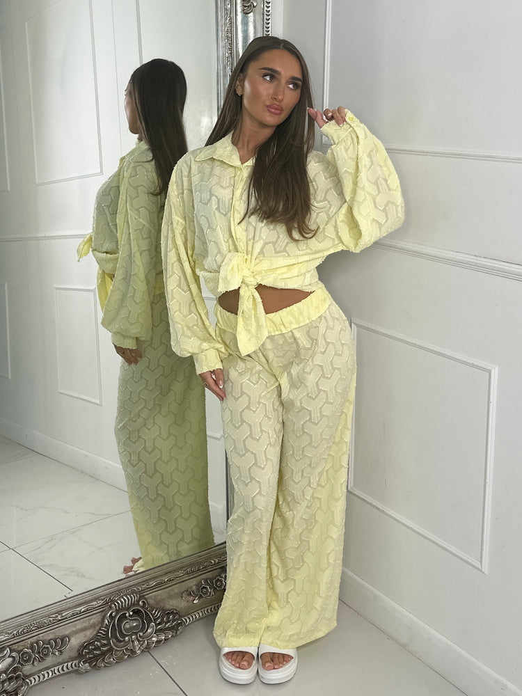 Textured Shirt & Flared Pants Co Ord - Yellow