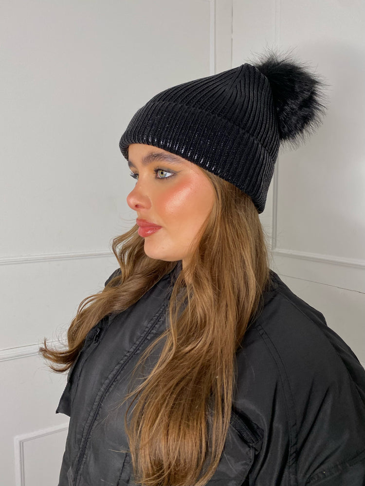 Metallic Bobble Hat - Black