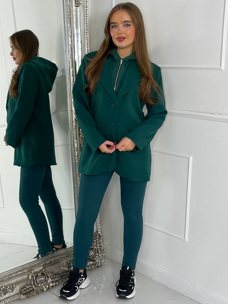 Oversized Blazer With Green Attached Hood - Forest Green