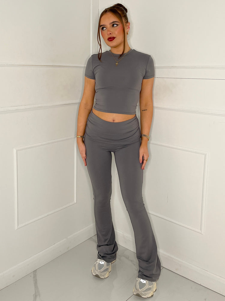 Short Sleeve Round Neck Top & Flares Co-Ord Second Skin - Charcoal