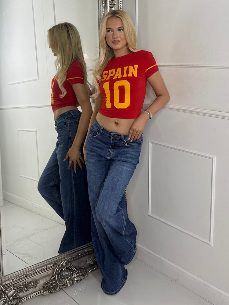 Cropped Fitted Round Neck Baby Tee - Spain
