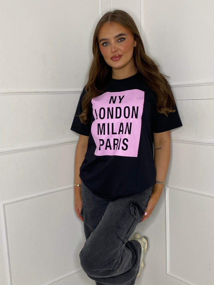 4 City Printed T-Shirt - Black/Pink
