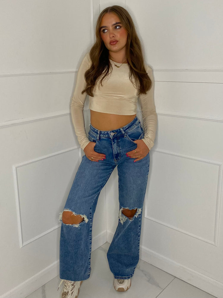 Wide Leg Jeans- Mid Blue Denim