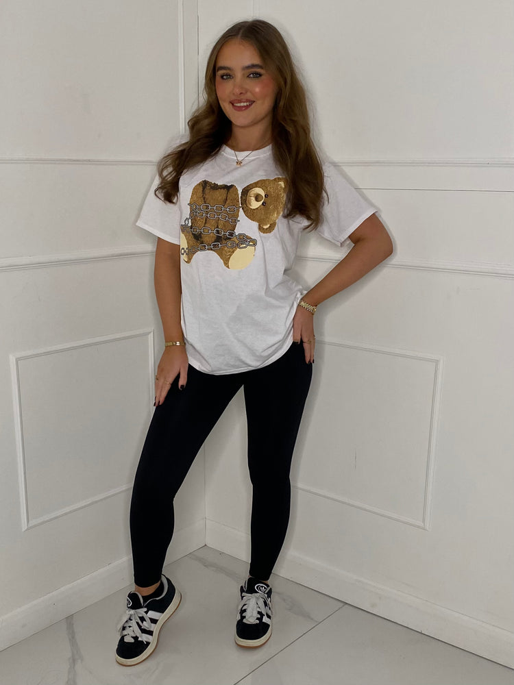Headless Chain Teddy Print T-Shirt - White