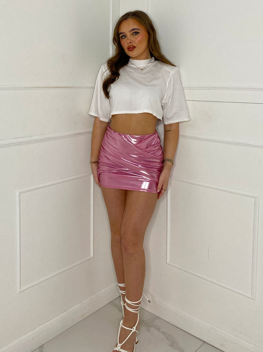 Crossover Detail Skirt - Pink Metallic