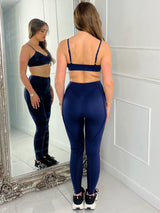 Seam Detail Bra & Leggings Set - Navy