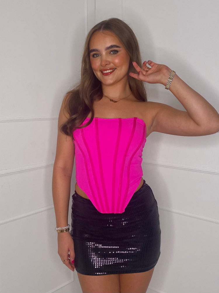 Bone Detail Corset Top - Hot Pink