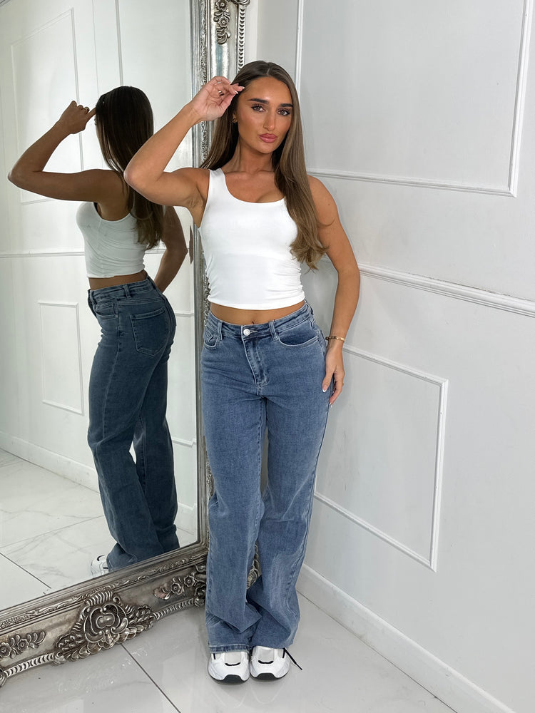 Skinny Flared Denim Jeans - Mid Wash