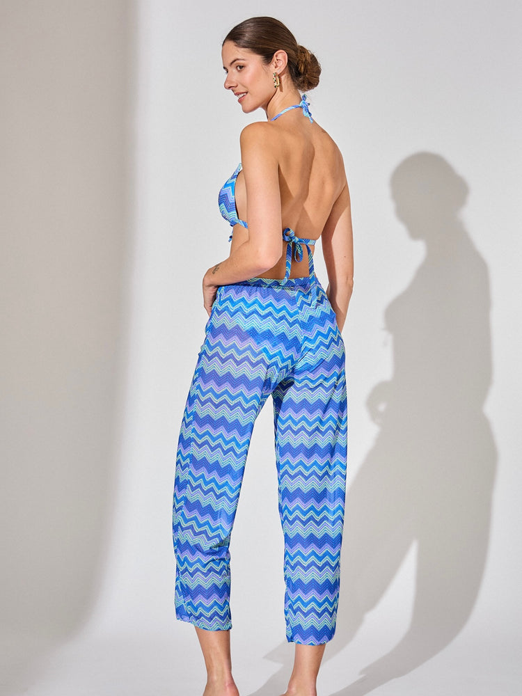 3 Piece Zig Zag Diamanté Tie Bikini- Blue