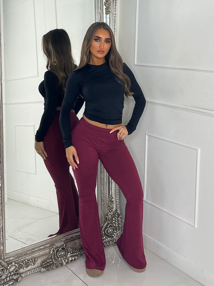 High Waisted Soft Touch Flares - Wine
