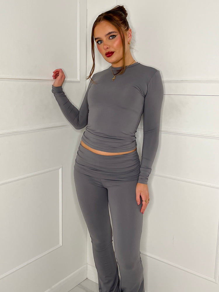 Long Sleeve Round Neck Top & Flares Co-Ord Second Skin - Charcoal