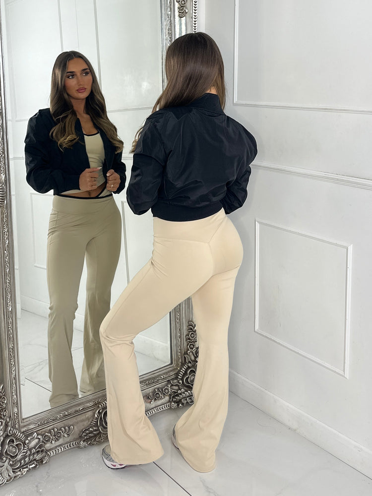 Crop Bomber Windbreaker Jacket - Black