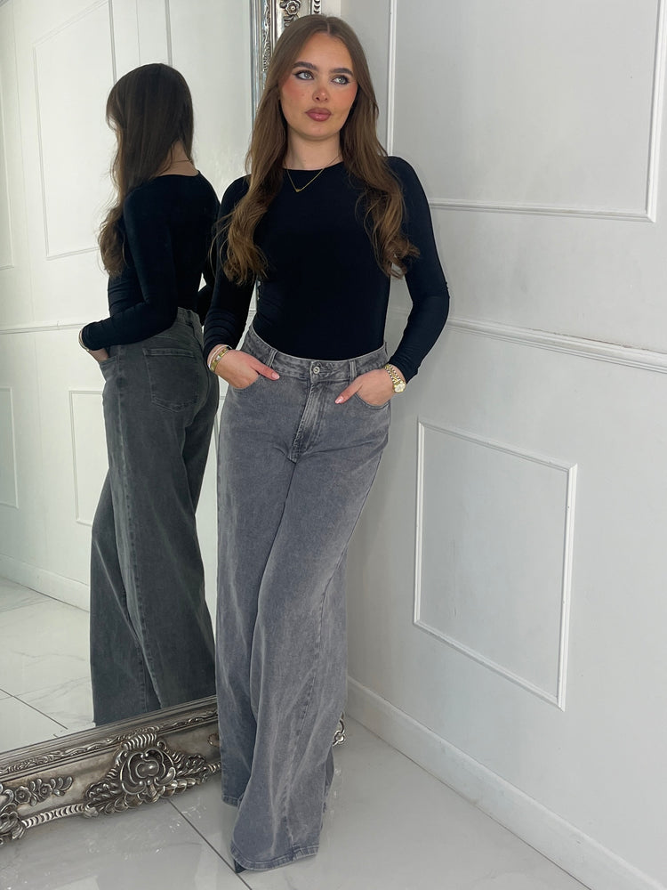 Round Neck Long Sleeve Bodysuit - Black