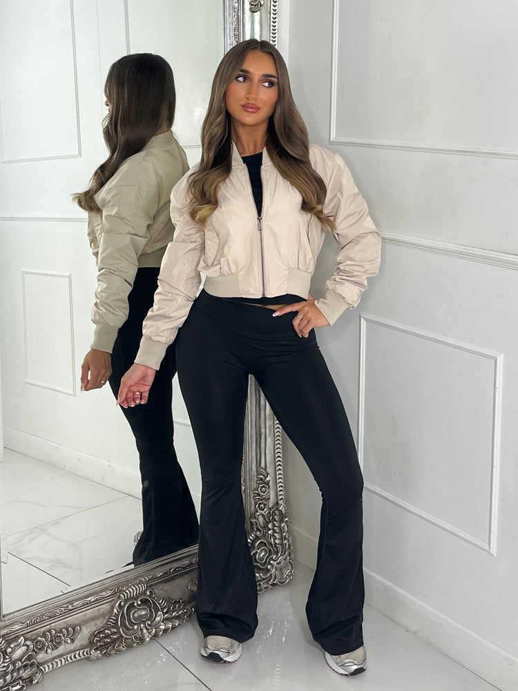Crop Bomber Windbreaker Jacket - Beige