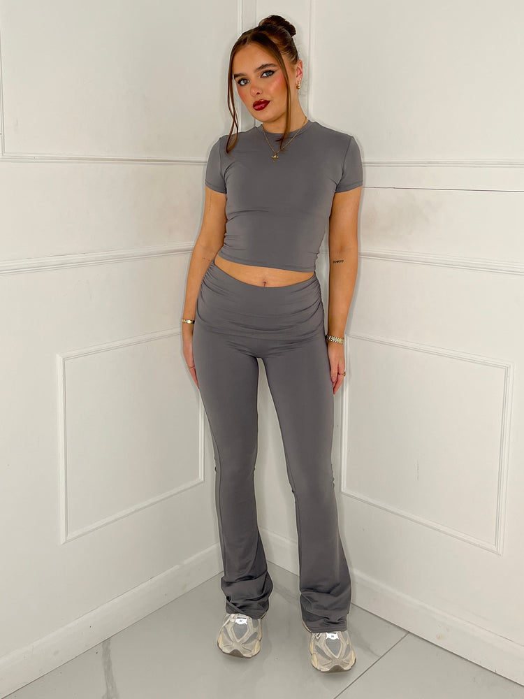 Short Sleeve Round Neck Top & Flares Co-Ord Second Skin - Charcoal