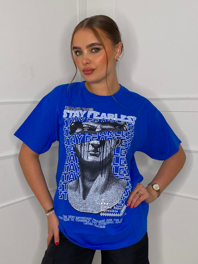 Fearless Statue Print T-shirt- Royal Blue